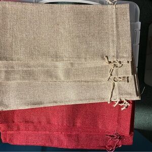 Burgundy Red and Tan Burlap Wine Bag Bundle